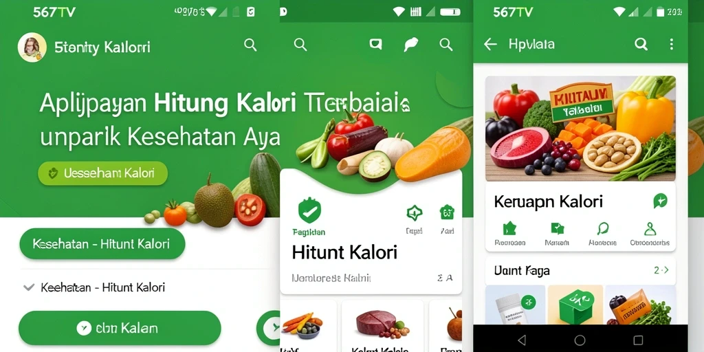 Tampilan antarmuka 567TV yang sederhana dan informatif untuk menghitung kalori.