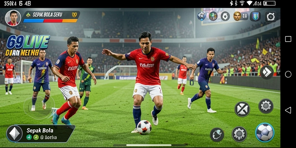 Tampilan antarmuka permainan Sepak Bola yang menarik dan interaktif.