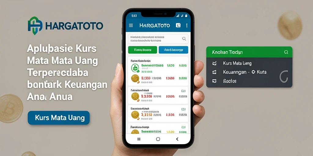 Tampilan antarmuka pengguna HARGATOTO dengan fitur kurs mata uang yang interaktif.