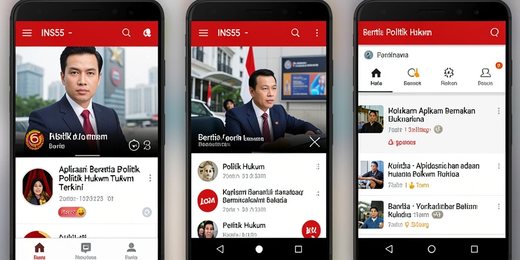 Tampilan antarmuka INS55 dengan berita politik dan hukum.