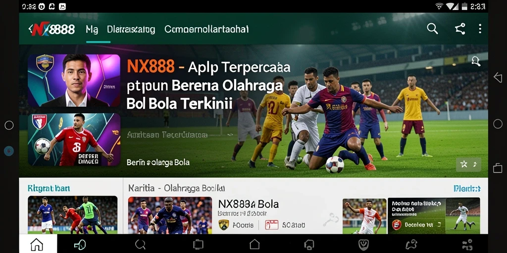 Tampilan antarmuka NX888 yang modern dan informatif untuk penggemar bola.